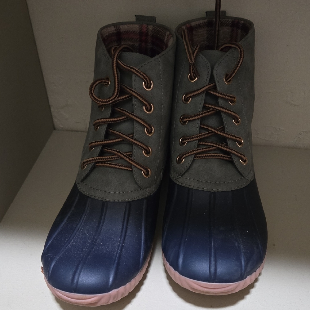 Simply Southern Gray and Navy Boots with Pink Accents